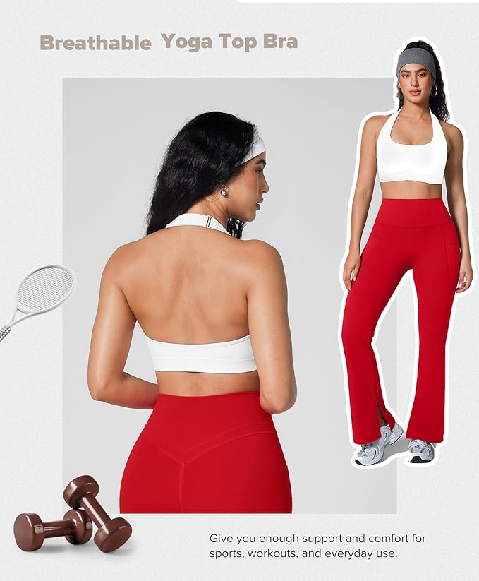 BRXL Halter Sports Bras for Women Adjustable Built in Bra Backless Workout Push Up Bras Low Impact Gym Yoga Tops
