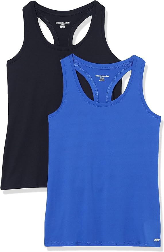 Amazon Essentials Women's Active Quick Dry Tech Stretch Racerback Scoop Neck Tank Top, Multipacks