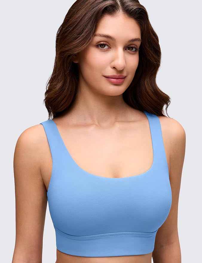 CRZ YOGA Butterluxe U Back Longline Sports Bras for Women - Scoop Neck Padded Yoga Workout Crop Top with Built in Pads