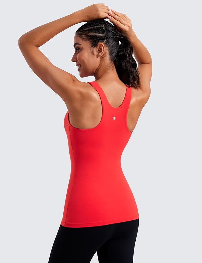 CRZ YOGA Butterluxe High Neck Tank Tops for Women - Racerback Workout Padded Yoga Athletic Camisole with Built in Bra