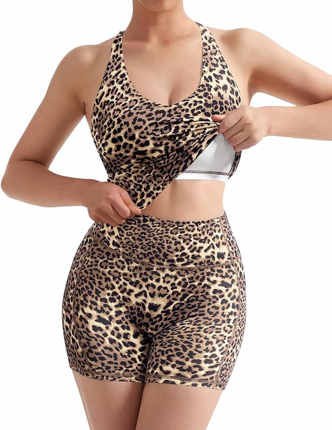 SUUKSESS Women 2 Piece Workout Sets Padded Tank Tops Tummy Control Leggings Gym Outfits