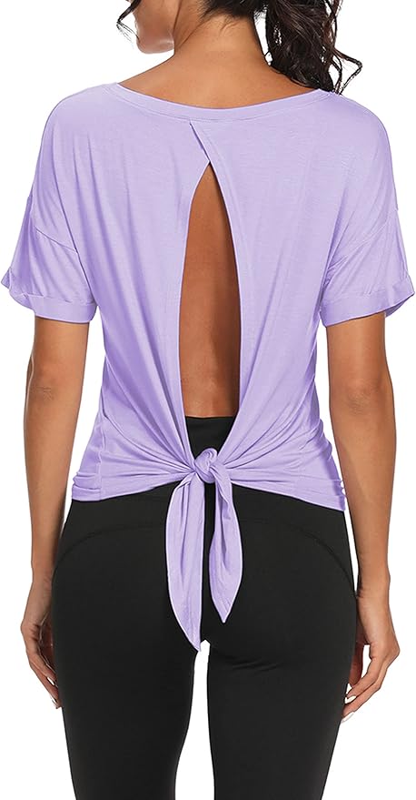 Bestisun Workout Tank Tops Open Back Yoga Exercise Shirts Tie Back Athletic Clothes for Women