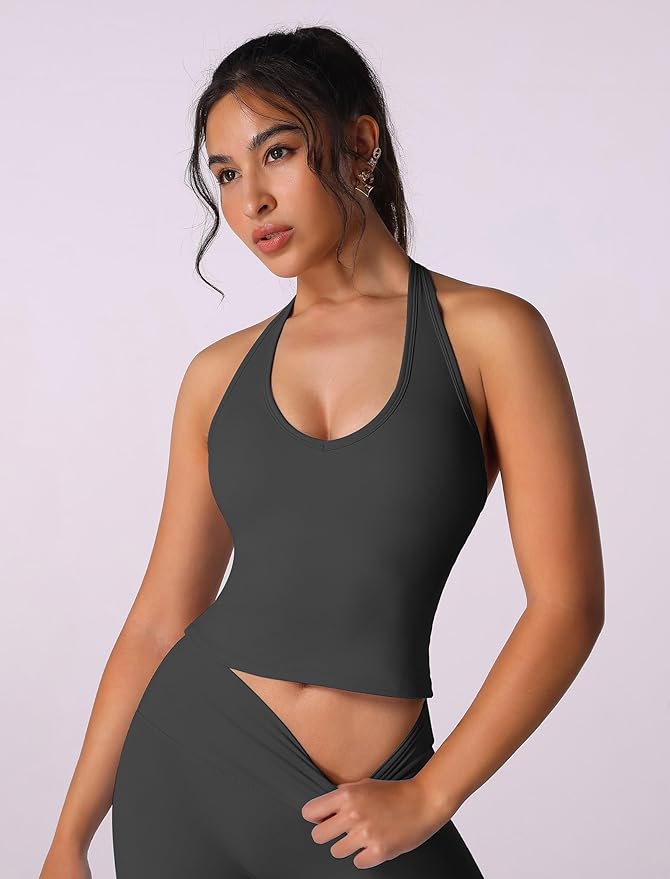 ABOCIW Womens Cross Back Workout Crop Tank with Built in Bra V Neck Longline Sports Bra Gym Shirt Yoga Pilates Top