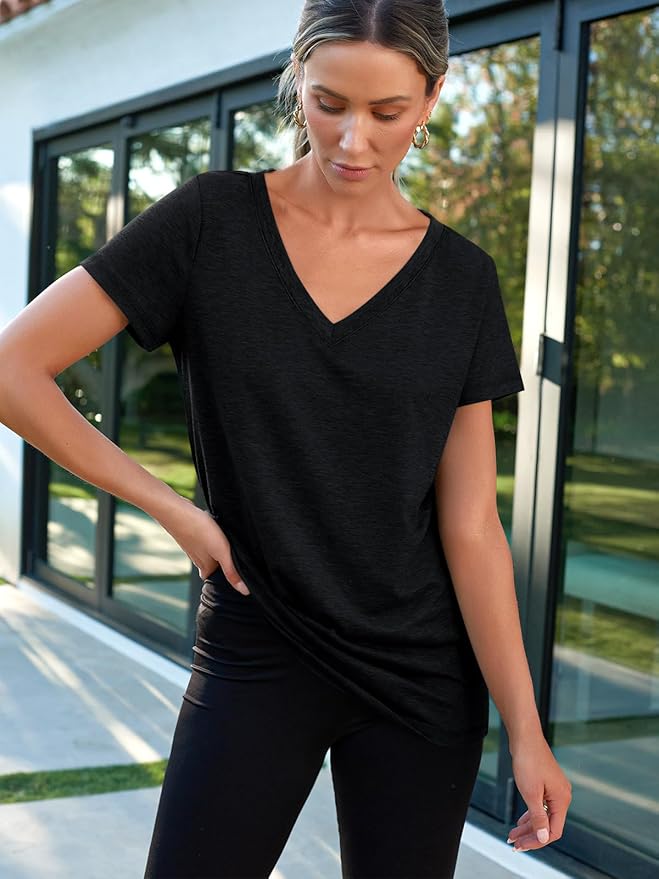 AUTOMET T-Shirts Short Sleeve V Neck Tees Tops for Women Fashion Trendy Lightweight Soft Casual Summer Outfits Clothes 2026