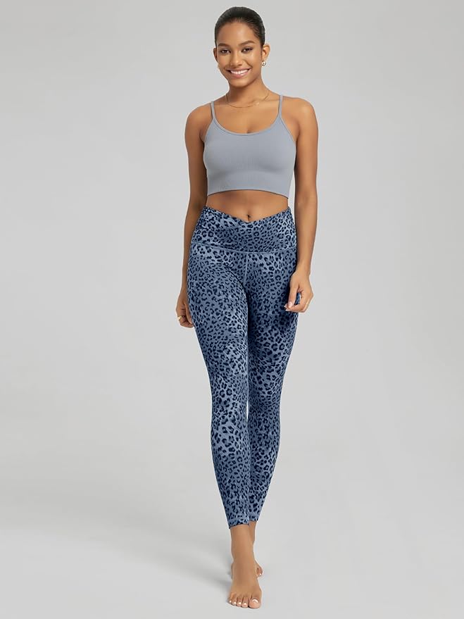 ODODOS Women's Cross Waist Yoga Leggings with Inner Pocket, 23"/25"/28" Gathered Crossover Workout Yoga Pants