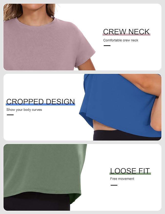 Dalavch 6 Pack Women's Crop Top Short Sleeve Athletic Workout Yoga Running Gym Casual Tees T-Shirts Loose Fit