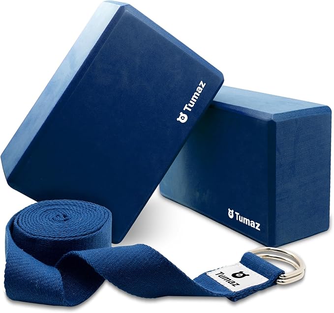 Tumaz Non-Slip Yoga Blocks 2-Pack - High Density/Lightweight EVA Foam & Natural Cork for Stability, Premium Set with E-Book Included
