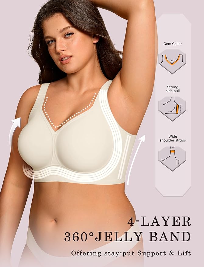 OEAK Womens Wireless Jelly Bra Plus Size Supportive Seamless Bras Full Coverage Push Up Comfortable No Underwire Tshirt Bras