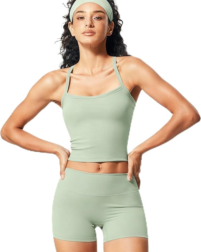 JNINTH Padded Sports Bra Tank Workout Sets for Women Matching High Waist Shorts Gym Yoga Active Wear Outfits