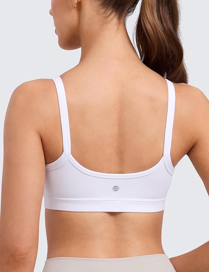 CRZ YOGA Butterlift Double Lined Scoop Neck Sports Bras for Women - Spaghetti Straps U Back Yoga Top Non Padded