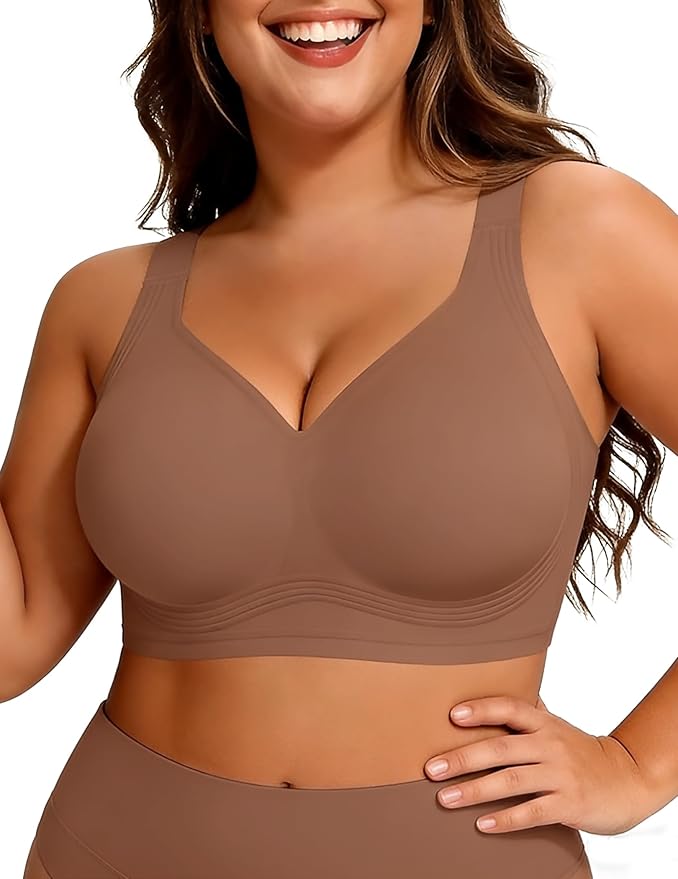 PoseFree Womens Seamless Wireless Supportive Bra Push Up Comfort Soft No Underwire Full Coverage T-Shirt Bra