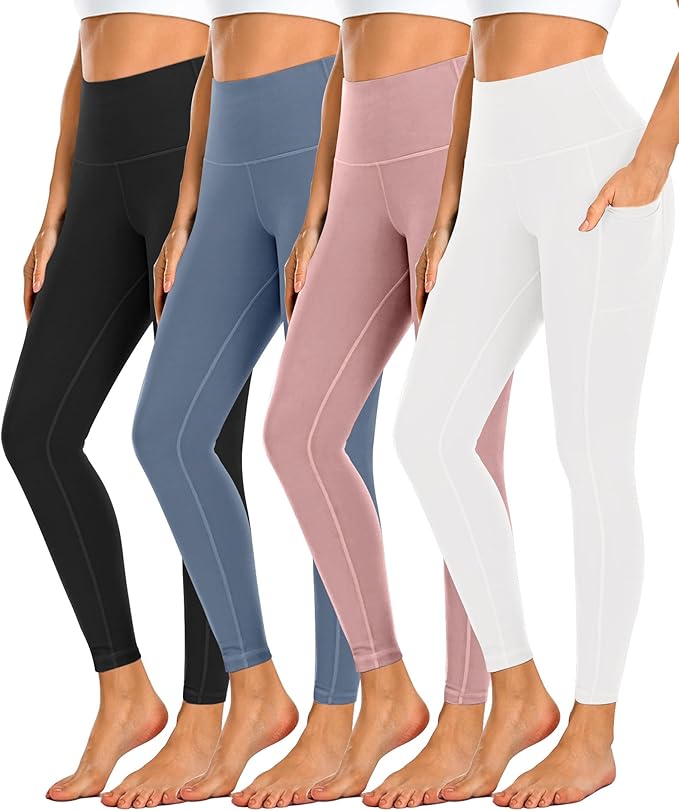 Dimore 4 Pack Workout Leggings for Women with Pockets,High Waisted Tummy Control Yoga Pants for Workout Running