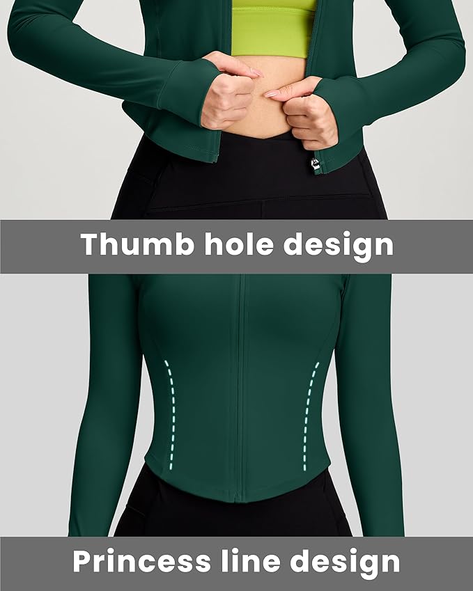 Women BBL Jacket Full Zip UP Workout Athletic Cropped Jacket wIth Thumb Holes Running Yoga Sportswear