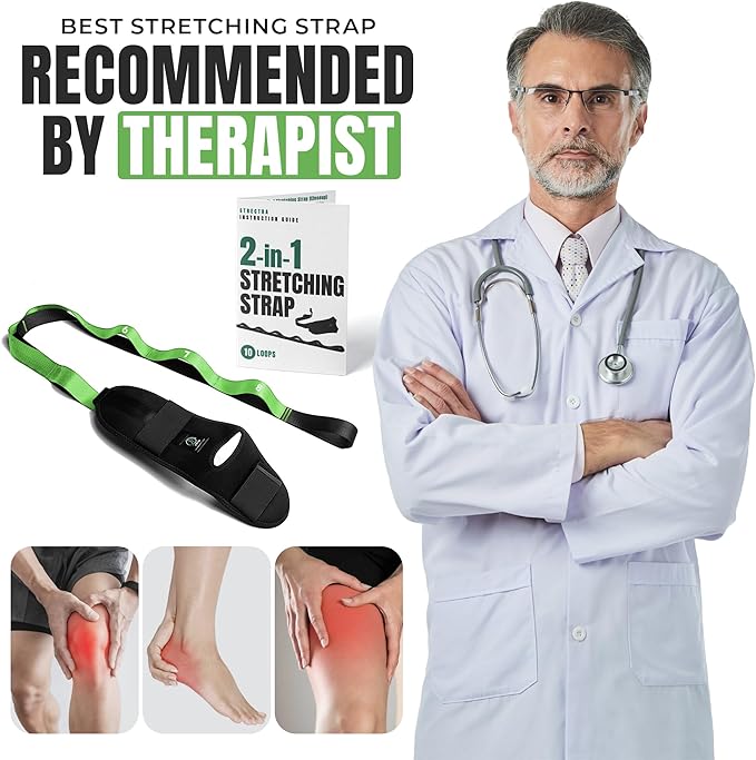 Stretch Strap with Loops Physical Therapy - Full Body Exercise Straps for Stretching with Detachable Foot - Leg & Calf Stretcher for Plantar Fasciitis, Physical Therapy, Pain Relief, and Flexibility