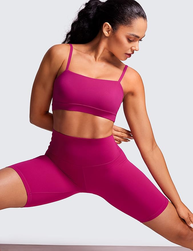 CRZ YOGA Butterluxe Womens Adjustable Spaghetti Thin Strap Sports Bra - Padded Wireless Square Neck Workout Yoga Clothes