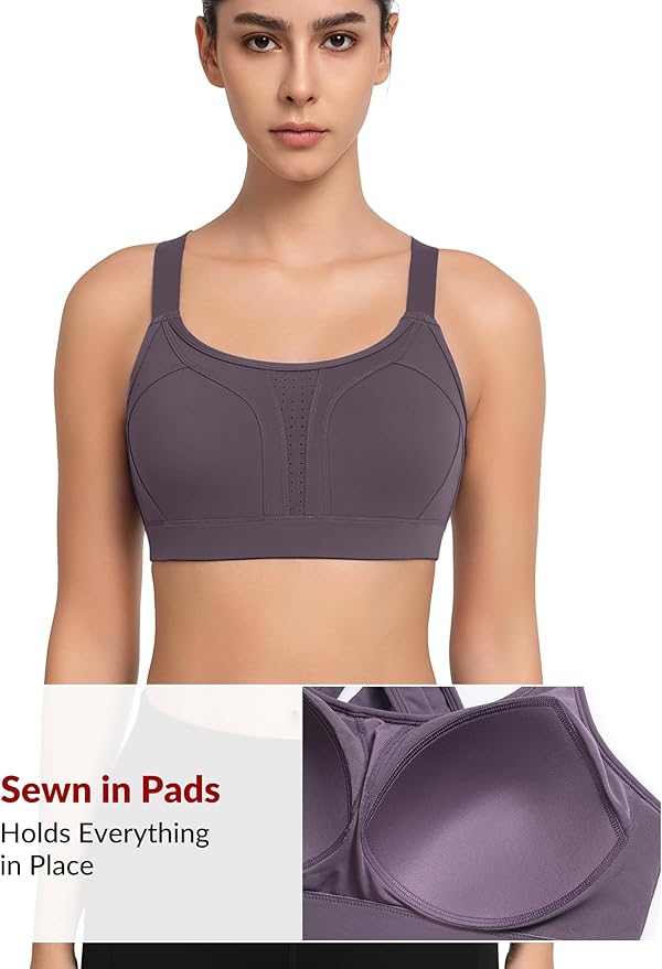 Yvette Sports Bra High Impact Adjustable Criss Cross Back, Full Support for Large Bust No Bounce