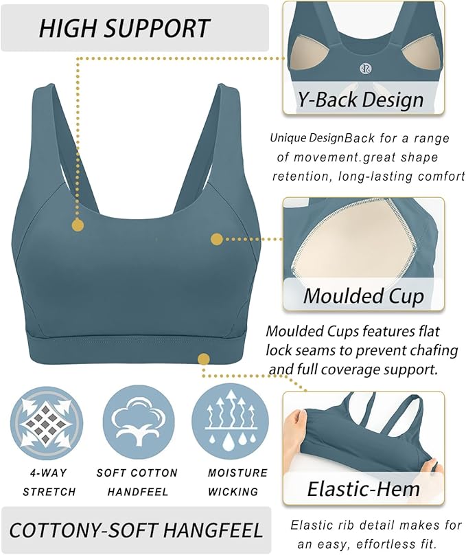 RUNNING GIRL Sports Bra for Women High Support, Molded Cup High Impact Sports Bras for Women with Sewn in Pads