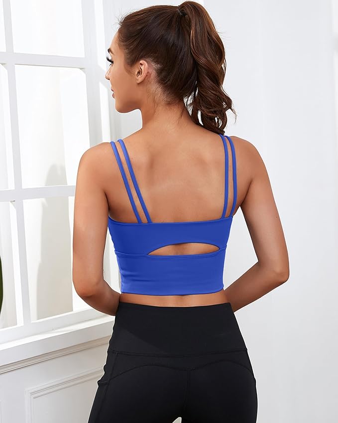 Everrysea Sports Bras for Women High Support Longline Workout Tank Tops Built in Bra Strappy Yoga Padded Crop Top