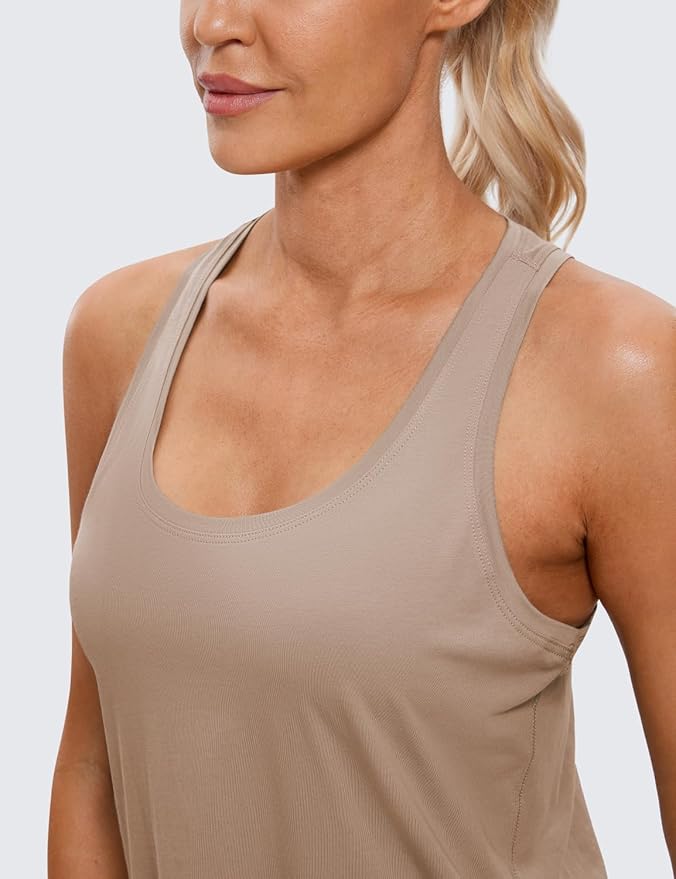 CRZ YOGA Pima Cotton Racerback Tank Tops for Women - Workout Athletic Casual Soft Scoop Neck Sleeveless Shirts