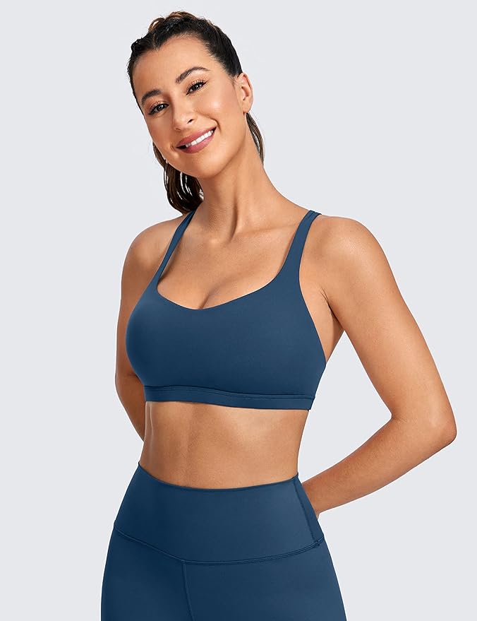 CRZ YOGA Naked Feeling Strappy Sports Bras for Women - Criss Cross Back Wireless Padded Cami Yoga Workout Top