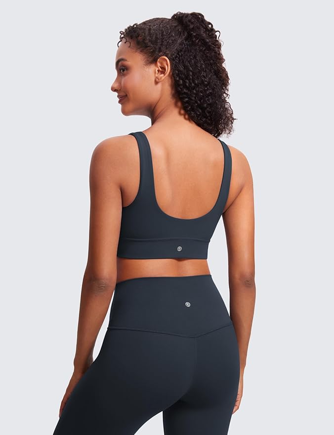 CRZ YOGA Butterluxe U Back Longline Sports Bras for Women - Scoop Neck Padded Yoga Workout Crop Top with Built in Pads