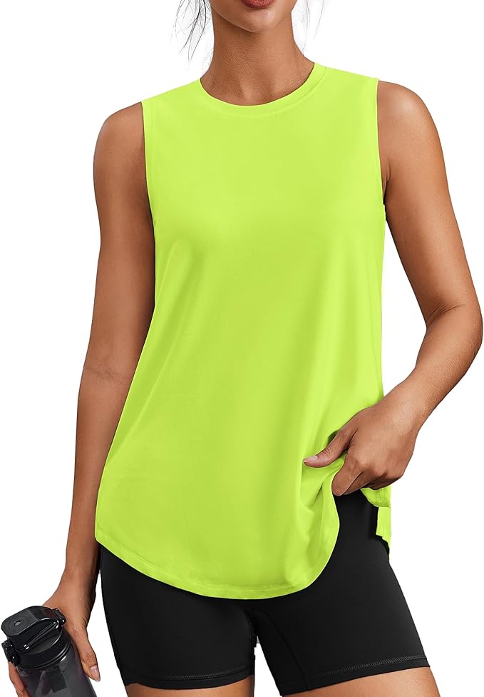PINSPARK Workout Tops for Women Sleeveless Athletic Tank Tops UPF 50+ Running Tanks with Side Slits Loose Fit Gym Yoga Shirt
