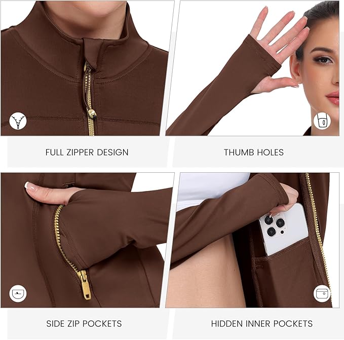 Women's Workout Jackets Full Zip Running Yoga Jackets Lightweight Athletic Clothes with Thumb Holes