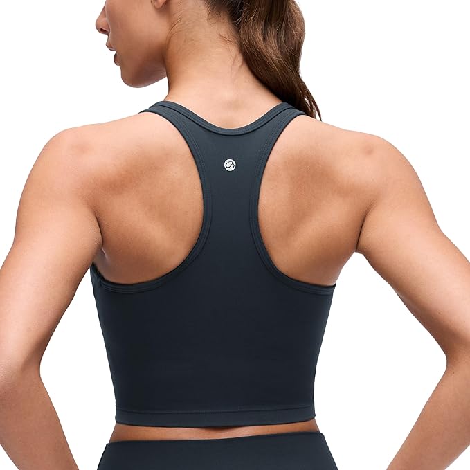 CRZ YOGA Butterluxe Racerback Crop Tank Tops for Women - Padded Y-Back Longline Sports Bras Scoop Neck Workout Yoga