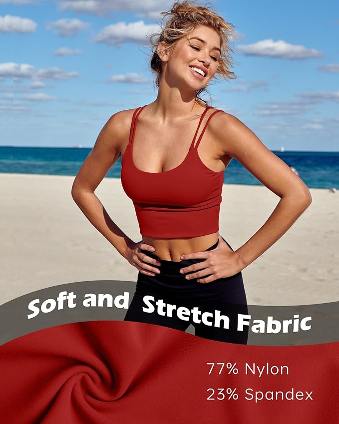 Everrysea Sports Bras for Women High Support Longline Workout Tank Tops Built in Bra Strappy Yoga Padded Crop Top