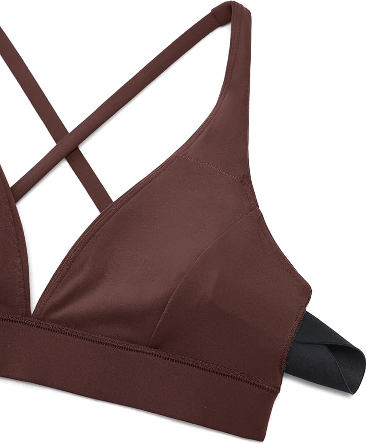 CRZ YOGA Butterluxe Deep V-Neck Sports Bras for Women - Spaghetti Strap Criss Cross Padded Top Low Coverage Wireless Yoga