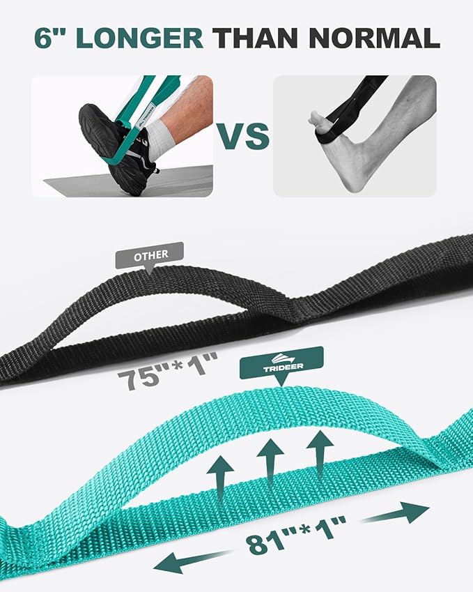 Trideer Stretching Strap with Loops & Leg Lifter, Non-Elastic PT-Style Physical Therapy Strap for Knee Replacement Rehab, Hamstring, Calf & Back Stretcher Mobility, Hip, Shoulder & Yoga