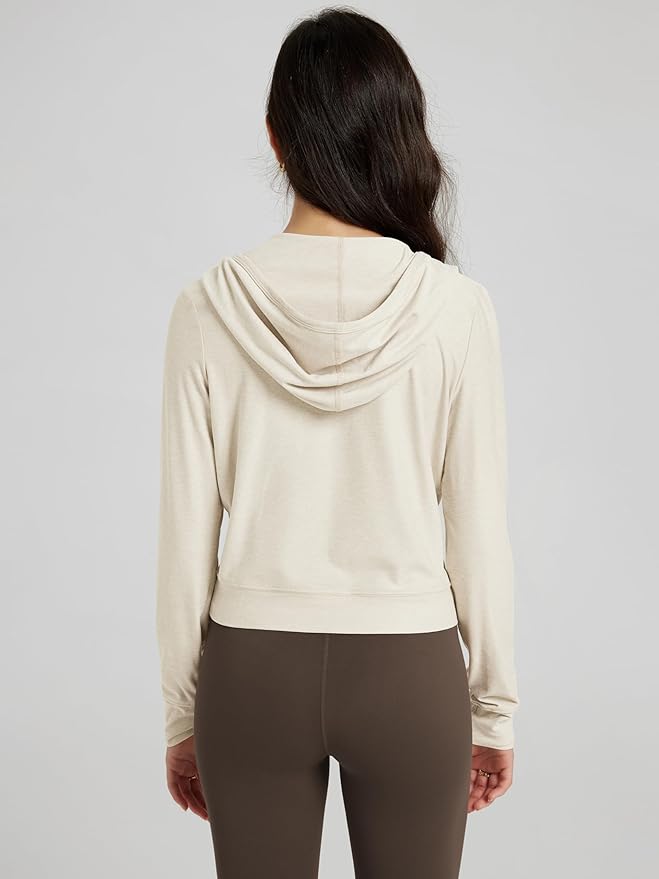 ODODOS Women's Full-Zip Cropped Hoodie - odSTRATUM Tech Ultra Soft UPF 50+ Hooded Jacket with Pockets