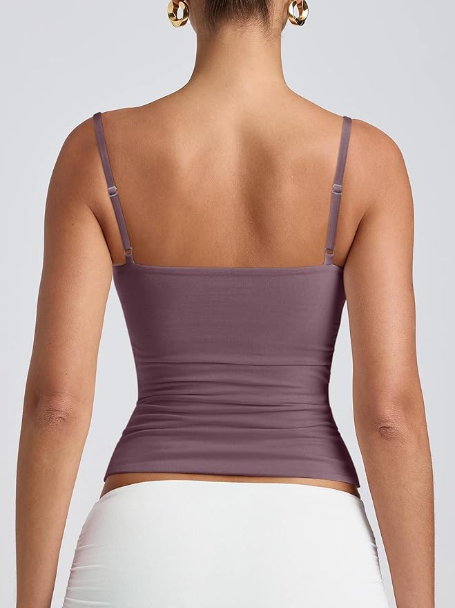 PINKMSTYLE Women's Basic Double Lined Scoop Neck Tank Tops Adjustable Cami Tank Summer Sleeveless Tops