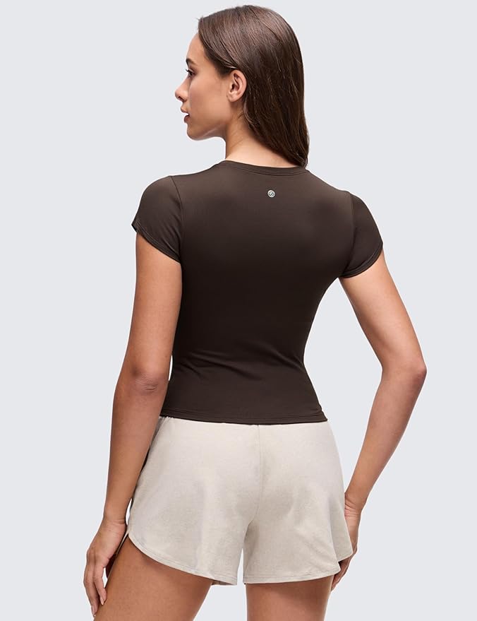 CRZ YOGA Cloud Jersey Crewneck Baby Tee for Women - Casual Workout Basic Short Sleeve Shirts Summer Daily Soft Stretchy Tops