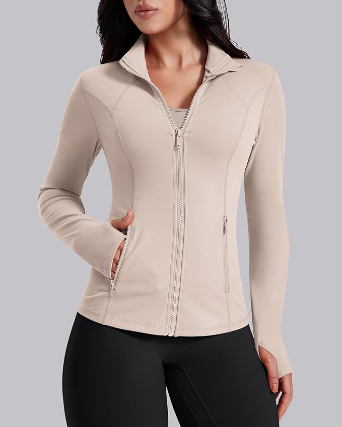 AVGO Womens Workout Jackets Lightweight Athletic Zip Up Jacket Slim Fit Running Gym Top with Pockets & Thumb Holes