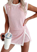EVALESS 2 Piece Sets for Women Summer Outfits Ribbed Knit Tank Top and Split Lined Skirt Two Pieces Lounge Matching Set