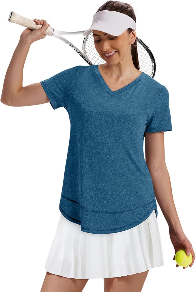 XIEERDUO Womens Workout Tops Short Sleeve Shirts Quick Dry Outfits for Hiking Running V Neck S-3XL