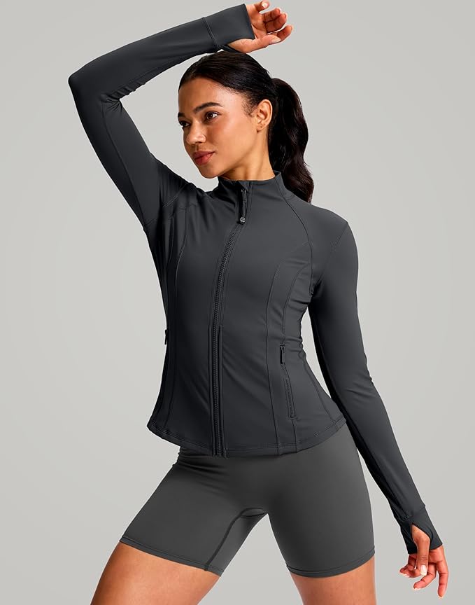 G Gradual Women's Workout Jackets Extended Waist Length Slim Full Zip 4 Pockets Athletic Jacket Spring Running Yoga Clothes