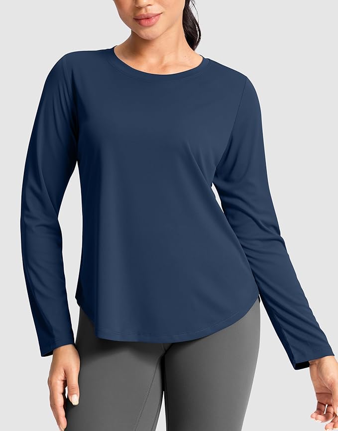 SANTINY Lightweight Long Sleeve Workout Tops for Women Breathable Gym Yoga Athletic Running Hiking Top UPF 50+ Sun Shirts