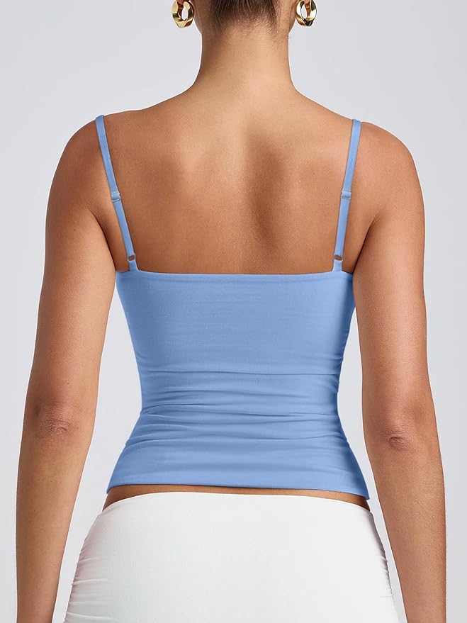 PINKMSTYLE Women's Basic Double Lined Scoop Neck Tank Tops Adjustable Cami Tank Summer Sleeveless Tops