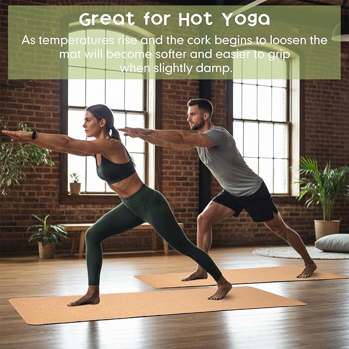 2 Pcs Cork Yoga Mat, 68 x 24 inch Premium 6mm Solid Thick Non Slip Fitness & Exercise Mat for All Types of Yoga Pilates & Floor Workouts with Strap