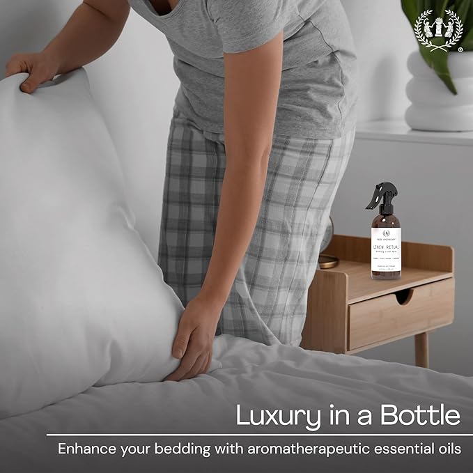 Muse Apothecary Linen Ritual - Aromatic, Soothing, and Relaxing Linen Mist, Laundry and Fabric Spray - Infused with Aromatherapy Essential Oils - 4 oz, Bergamot + French Lavender + Sandalwood