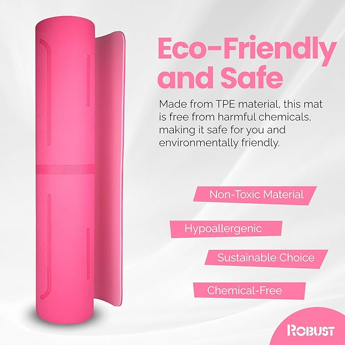 Robust Extra Thick Yoga Mat 1/4 & 1/3 & 2/5 Inch - Non Slip Exercise Mat with Alignment Lines, Carrying Strap, TPE Eco-Friendly Material for Knee Support, Sweat-Proof 72" x 24" for Women & Men