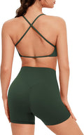 OMKAGI Workout Sets for Women Open Back Strappy Sports Bra Booty Biker Shorts Gym Outfits