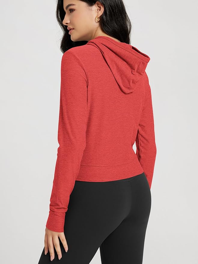 ODODOS Women's Full-Zip Cropped Hoodie - odSTRATUM Tech Ultra Soft UPF 50+ Hooded Jacket with Pockets