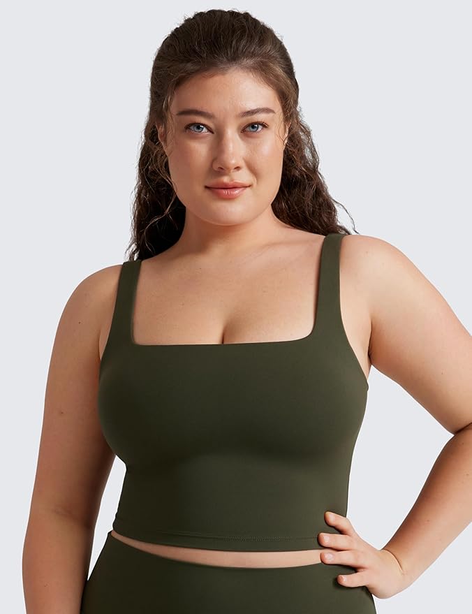 CRZ YOGA Butterluxe Square Neck Crop Tank Tops for Women - Workout Longline Sports Bras Padded Yoga Camisole