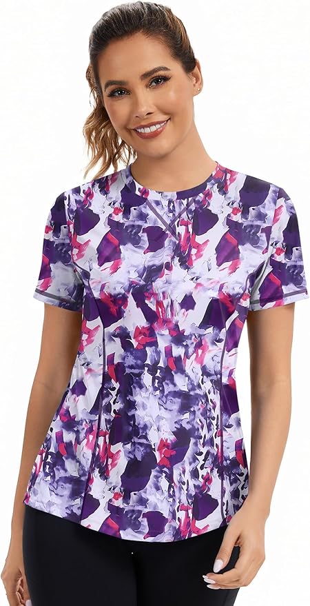 AVOOGUE Women's Short Sleeve Workout Tops Quick Dry Athletic UPF50+ Sun Protection Shirts Gym Hiking Running Yoga Clothes