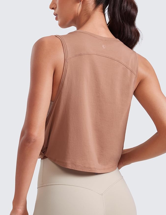 CRZ YOGA Pima Cotton Large Armhole Tank Tops for Women - Workout Sport Athletic Yoga Running Gym Loose Crop Sleeveless Shirts