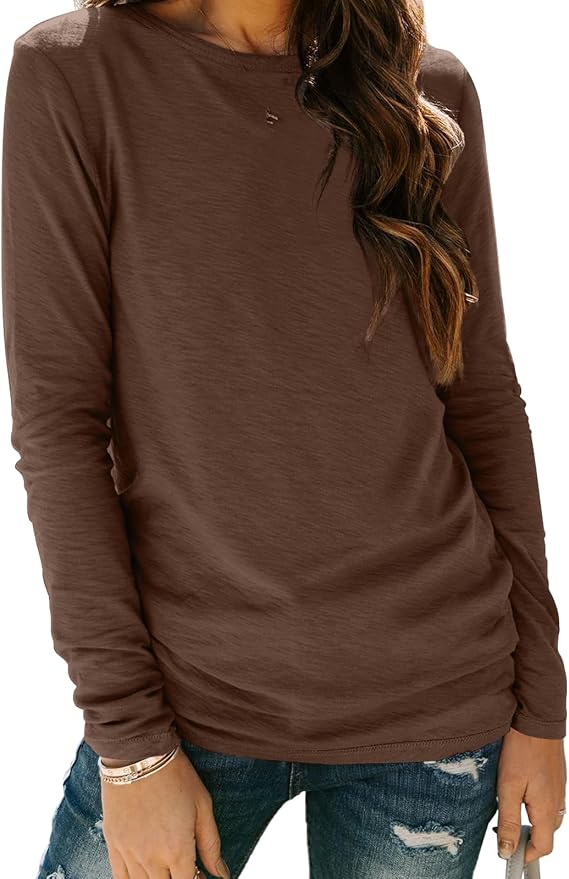 AUTOMET Women‘s Basic Long Sleeve Crewneck, Plus Size Winter & Spring Top, Casual Fall Tee for Teacher & Everyday Outfits