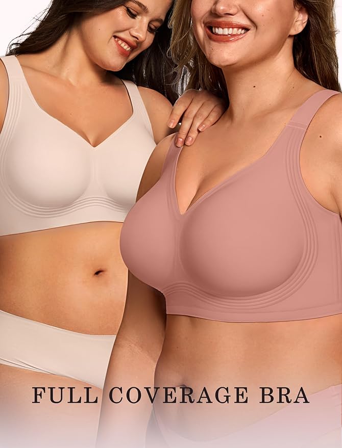 OEAK Womens Wireless Jelly Bra Plus Size Supportive Seamless Bras Full Coverage Push Up Comfortable No Underwire Tshirt Bras